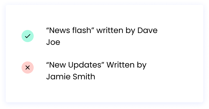 Correct: “News flash” written by Dave Joe Incorrect: “New Updates” Written by Jamie Smith