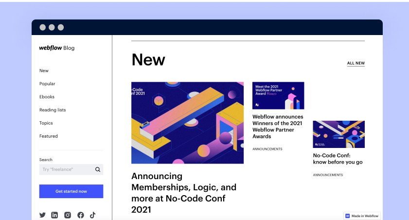 Screenshot of Webflow’s blog homepage.