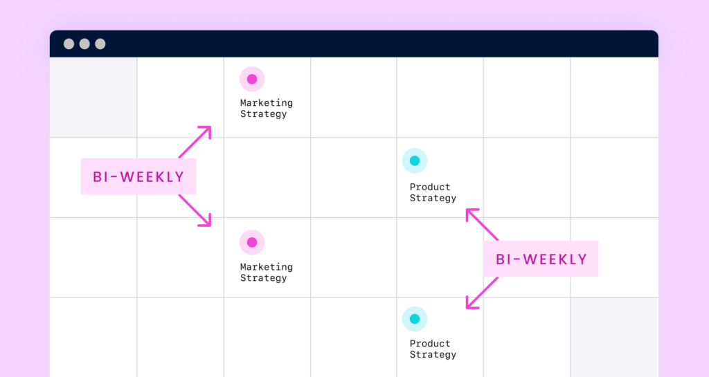 Calendar showing bi-weekly meetings scheduled