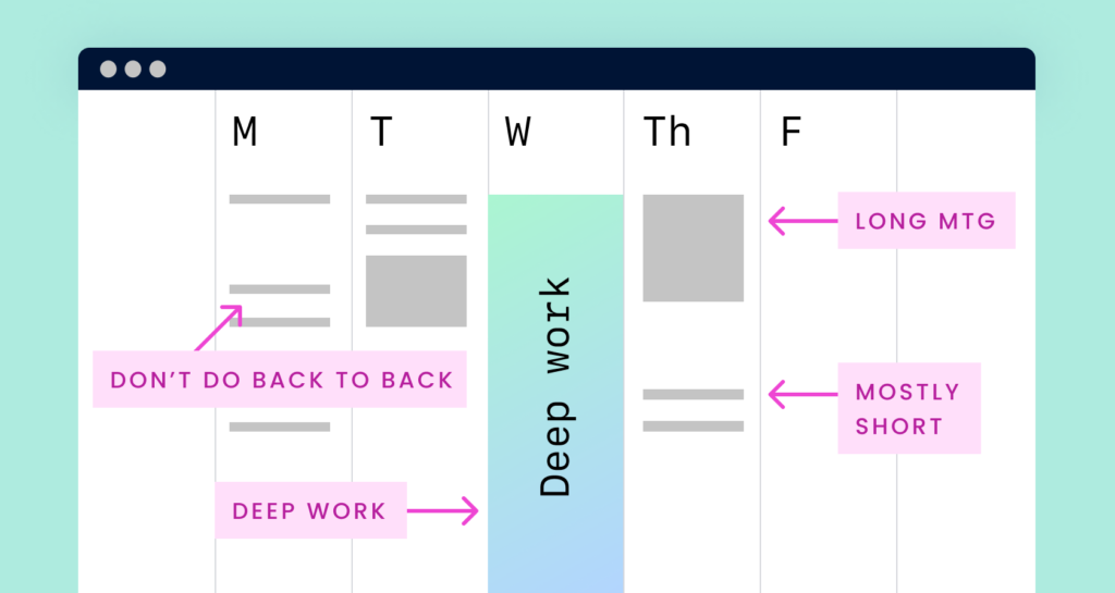 Calendar showing Wednesday blocked off for deep work