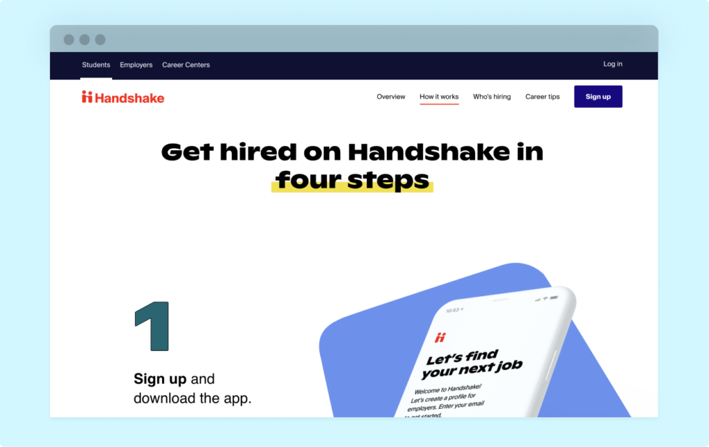 Screenshot of Handshake's website