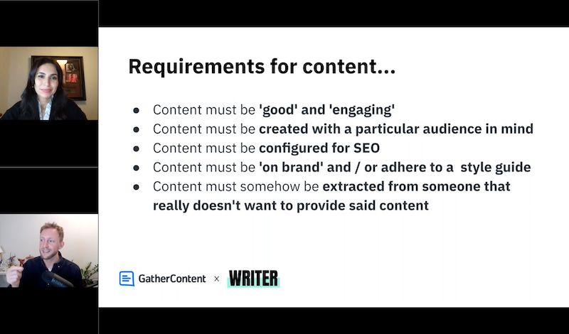 Screenshot from the webinar showing content requirements