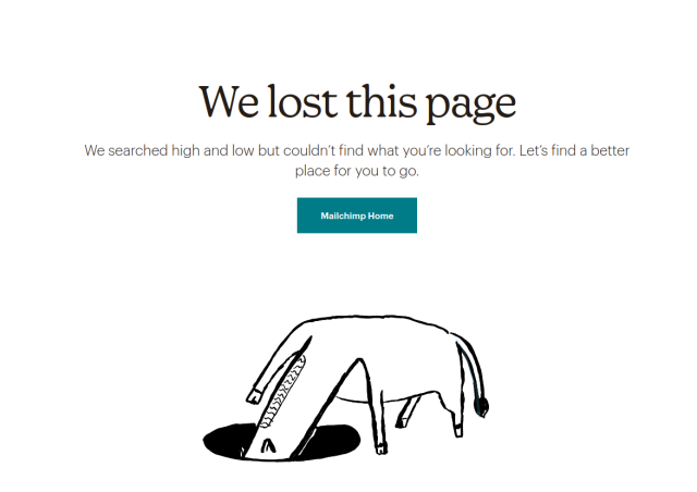 Screenshot of Mailchimp's 404 error page