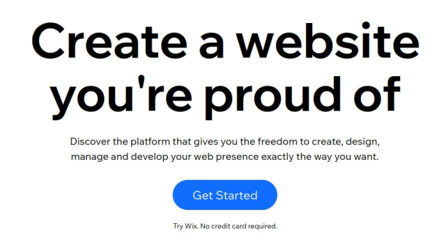 Screenshot of Wix's homepage with copy that says 'Create a website you're proud of'