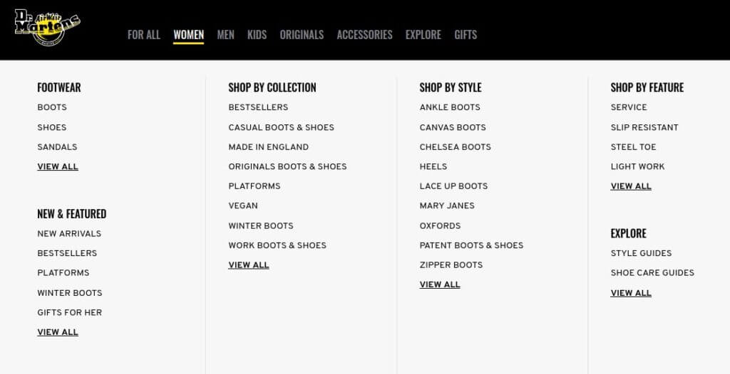 Screenshot from US Dr Martens website