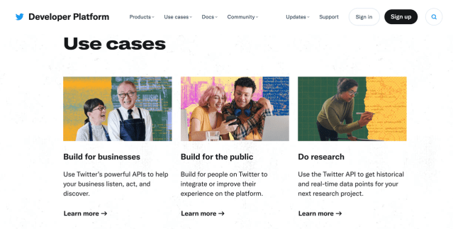 A screenshot of the Twitter Developer Platform website that includes technical writing content.