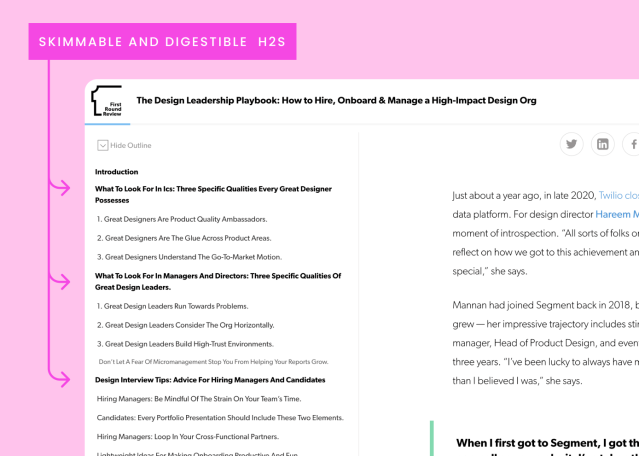Examples of skimmable and digestible H2 headings