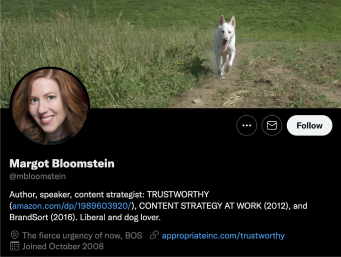 Margot Bloomstein Twitter bio