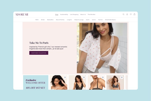 The Adore Me homepage