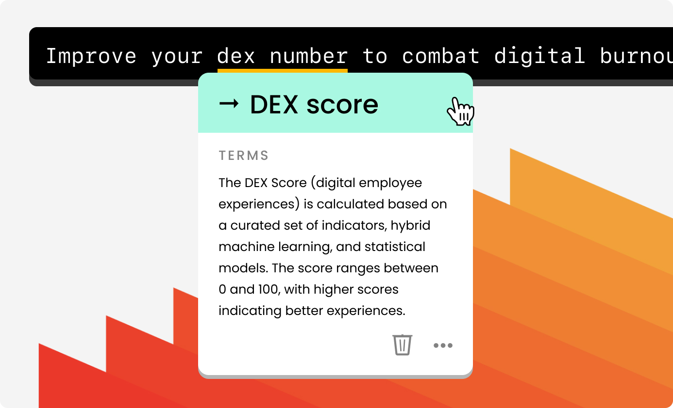 Ivanti relies on Terms to scale brand consistency: suggestion in Writer highlighting the approved term "DEX score"