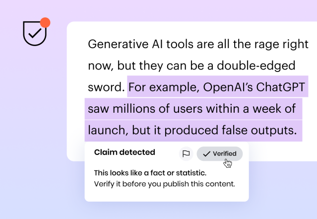 The claim detection tool in Writer helps mitigate the risks of generative AI hallucinations.