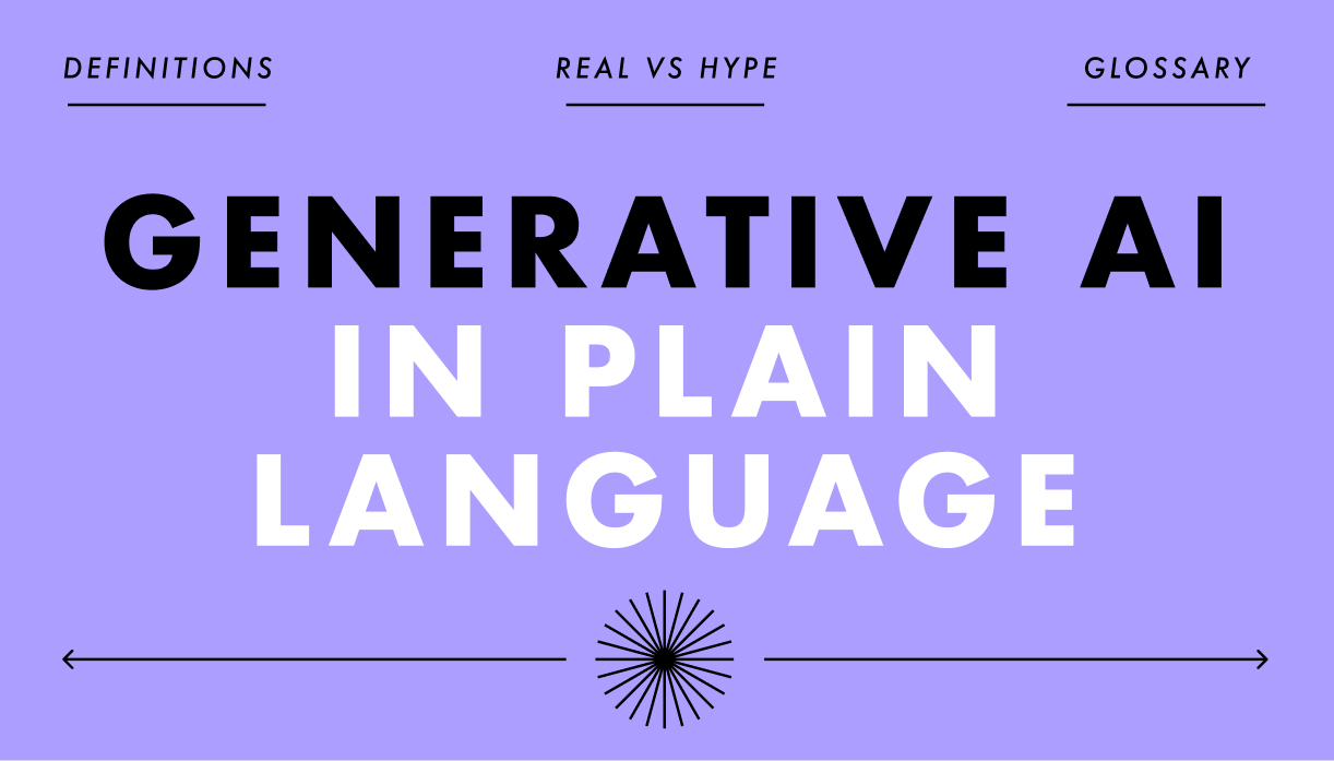 Definitions / real vs hype / glossary. Generative AI in plain language.