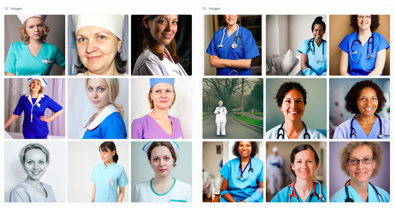 This is a board of images of 18 nurses, all women. 