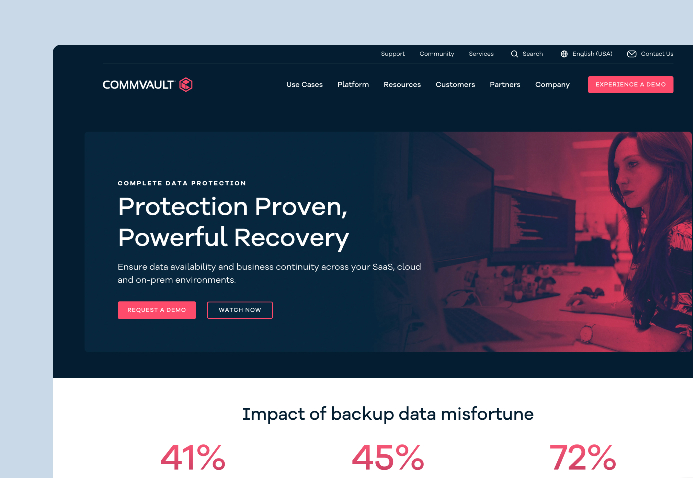 The Commvault homepage