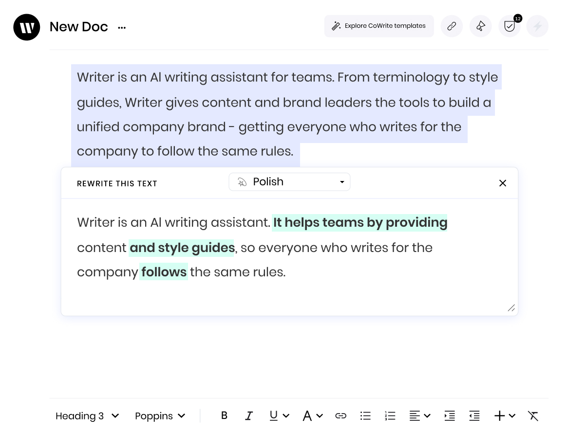Writer is an Al writing assistant for teams. From terminology to style guides, Writer gives content and brand leaders the tools to build a unified company brand - getting everyone who writes for the company to follow the same rules.