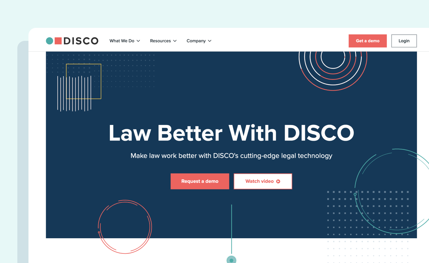 The Disco homepage: Law Better With DISCO