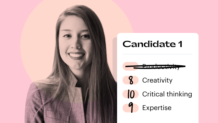 Candidate 1: 8 - creativity, 10 - critical thinking, 9 - expertise