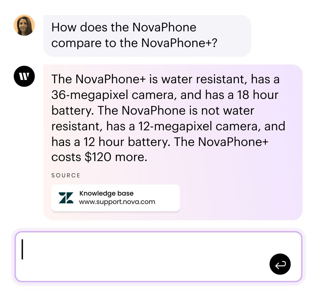 Chat-messaging conversation with AI comparing mobile phone models