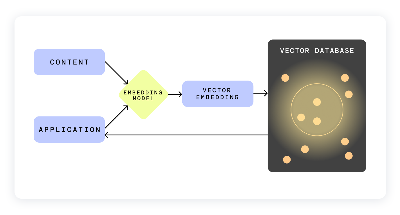 Diagram of a vector database receiving information. 