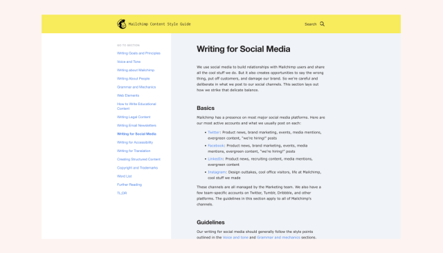 Mailchimp content style guide - writing for social media