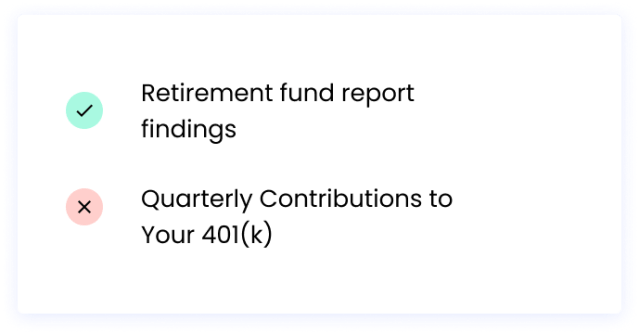 Correct: Retirement fund report findings Incorrect: Quarterly Contributions to Your 401(k)