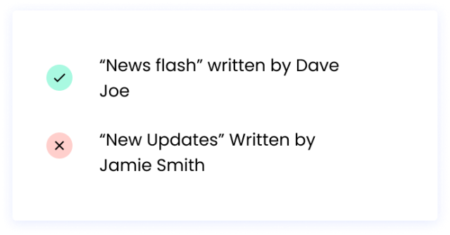 Correct: “News flash” written by Dave Joe Incorrect: “New Updates” Written by Jamie Smith