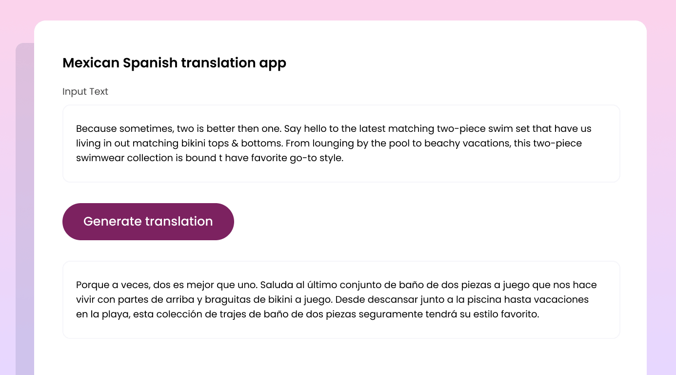 Mexican Spanish translation app for front end users built with Writer Framework